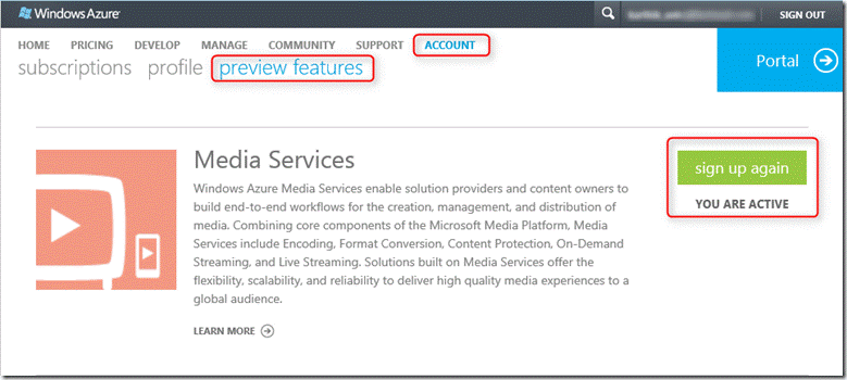 Getting Started With Windows Azure Media Services Setting Up The Media Services Preview Account Meet Azure Edition F5debug